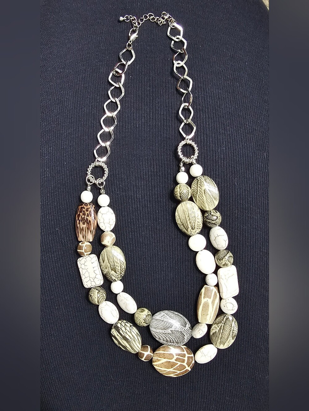 Multi-Strand Neutral Stone-Bead Statement Necklace - Unbranded